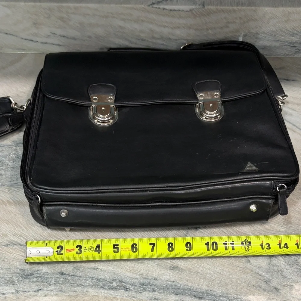 Men's Women’s Avon sellers Black Leather Briefcase with Silver Hardware